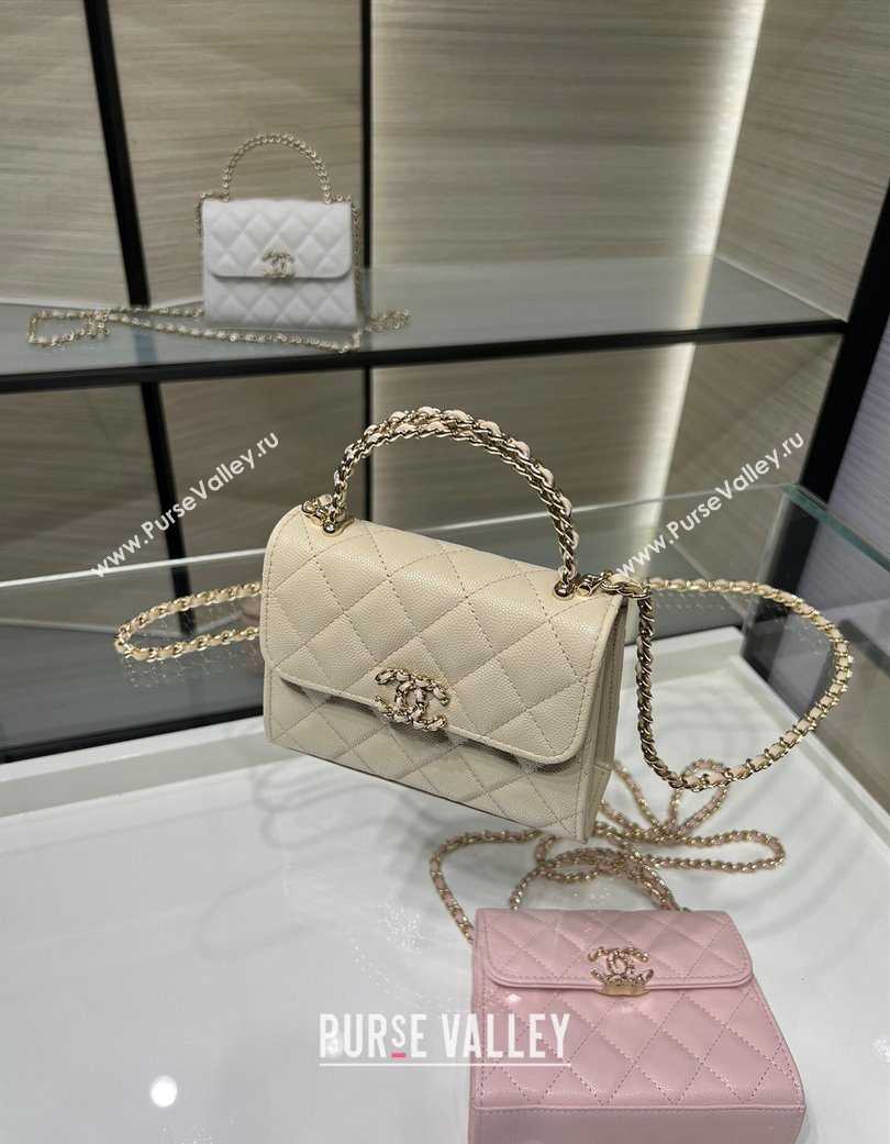 Chanel Grained Shiny Calfskin Clutch with Chain Beige 2025 AP3237 (yezi-250703060)