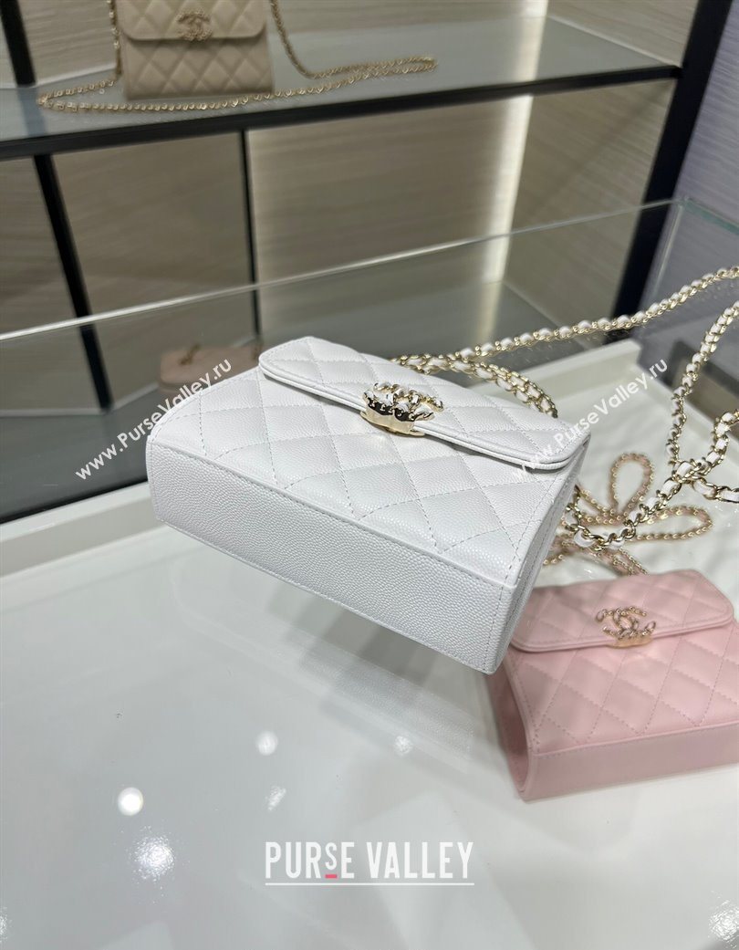 Chanel Grained Shiny Calfskin Clutch with Chain White 2025 AP3237 (yezi-250703061)
