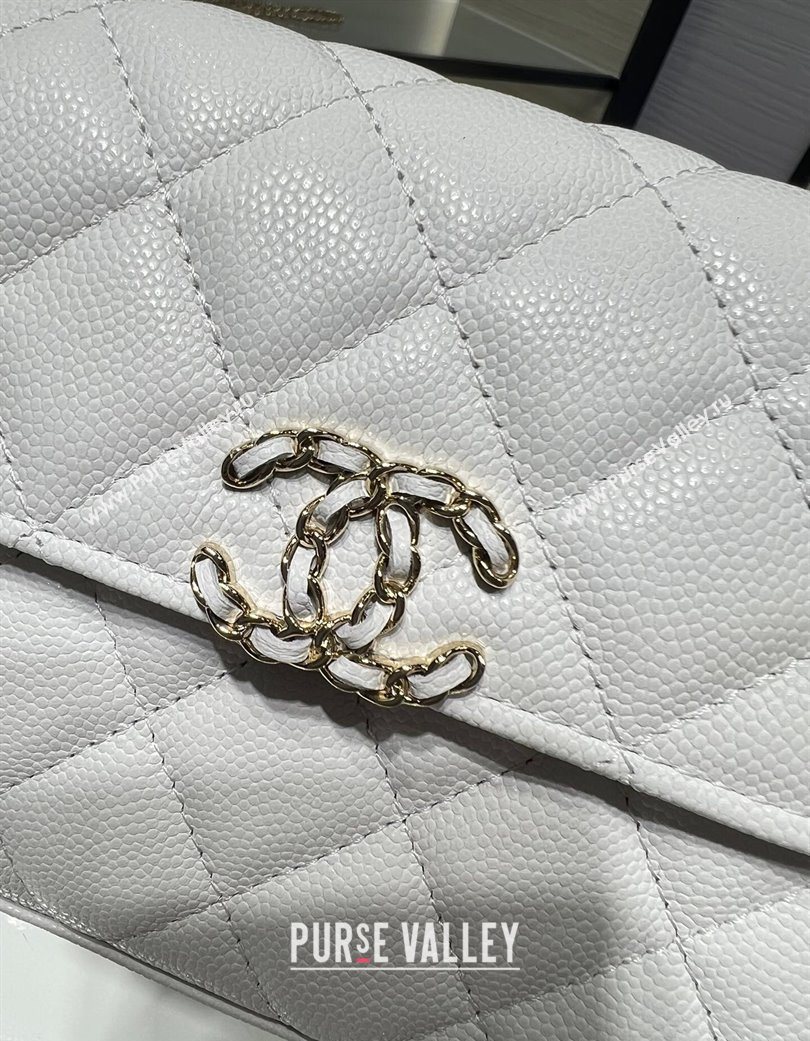 Chanel Grained Shiny Calfskin Clutch with Chain White 2025 AP3237 (yezi-250703061)