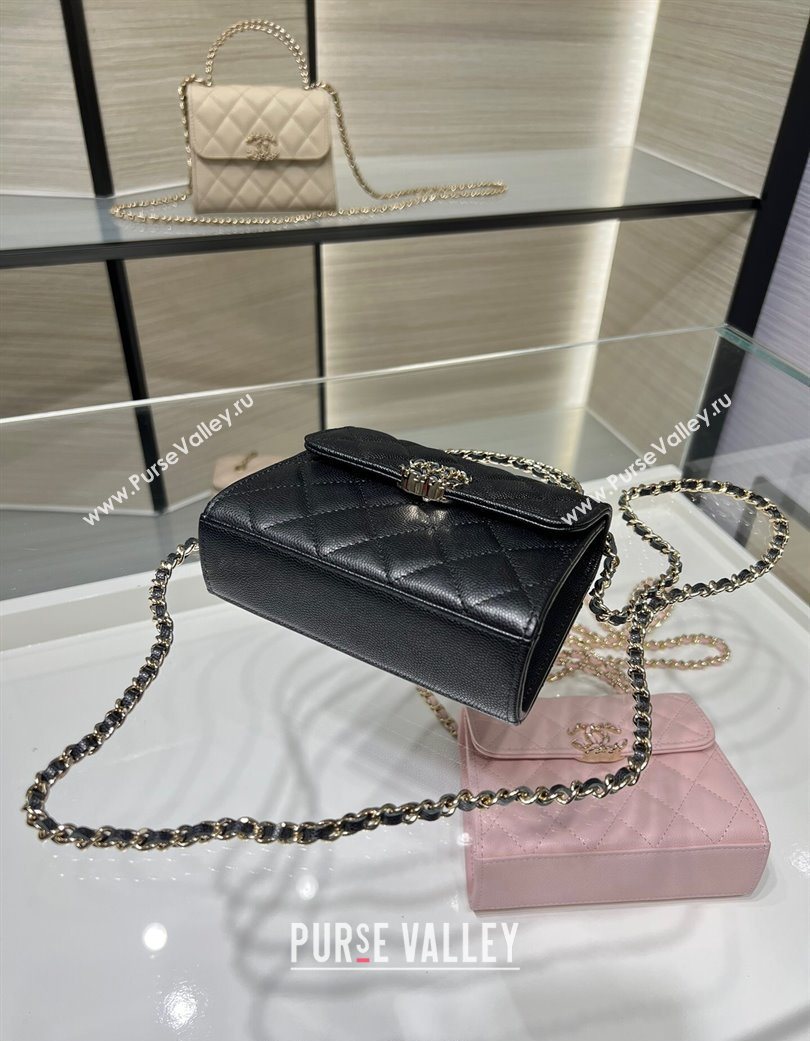 Chanel Grained Shiny Calfskin Clutch with Chain Black 2025 AP3237 (yezi-250703062)