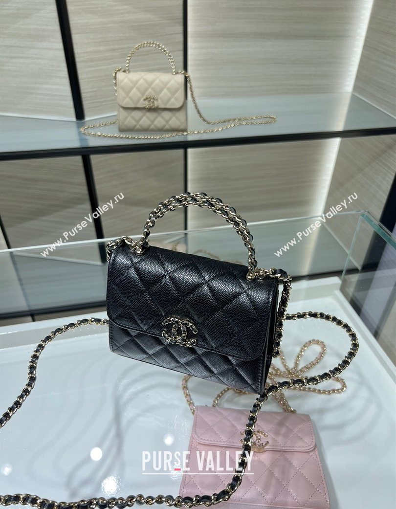 Chanel Grained Shiny Calfskin Clutch with Chain Black 2025 AP3237 (yezi-250703062)