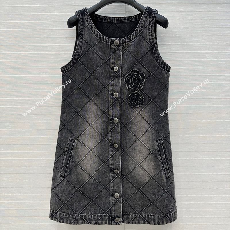 Chanel Black Denim Dress with Camellia 2025 0704 (QI-250704013)