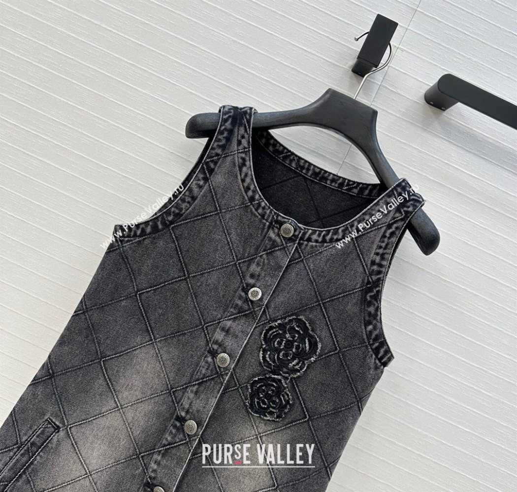 Chanel Black Denim Dress with Camellia 2025 0704 (QI-250704013)