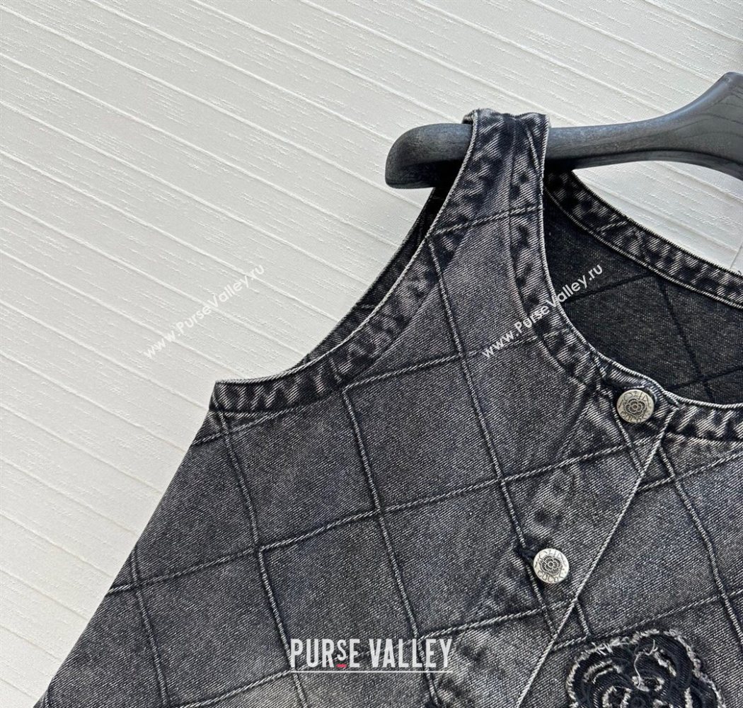 Chanel Black Denim Dress with Camellia 2025 0704 (QI-250704013)