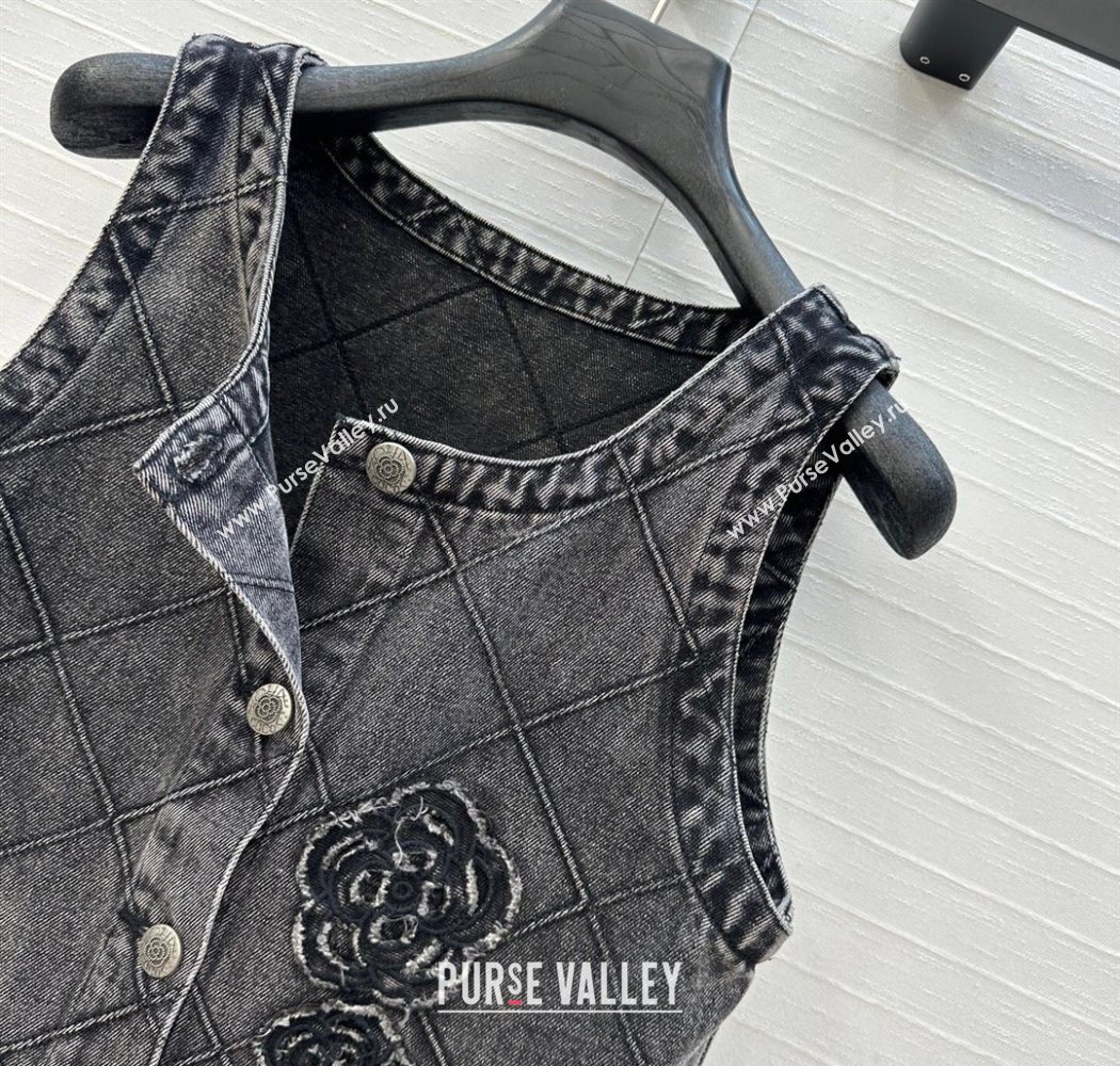 Chanel Black Denim Dress with Camellia 2025 0704 (QI-250704013)