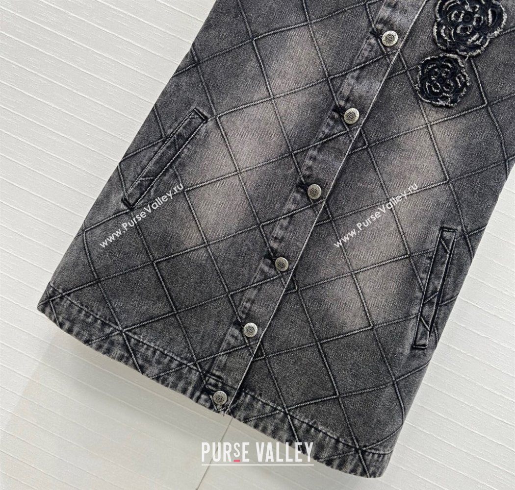 Chanel Black Denim Dress with Camellia 2025 0704 (QI-250704013)