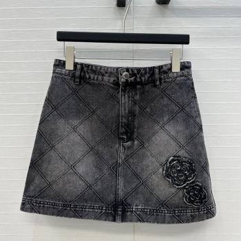 Chanel Black Denim Skirt with Camellia 2025 0704 (QI-250704011)