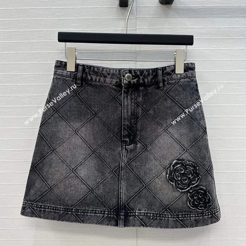 Chanel Black Denim Skirt with Camellia 2025 0704 (QI-250704011)