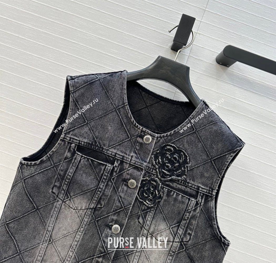 Chanel Black Denim Jacket with Camellia 2025 0704 (QI-250704012)
