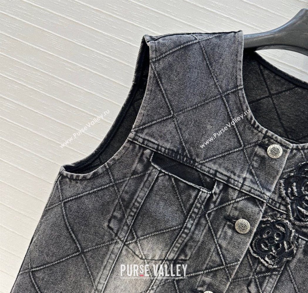 Chanel Black Denim Jacket with Camellia 2025 0704 (QI-250704012)