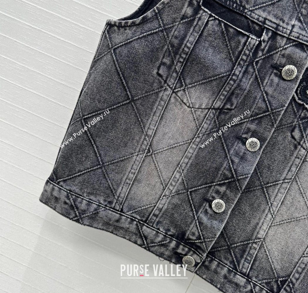 Chanel Black Denim Jacket with Camellia 2025 0704 (QI-250704012)