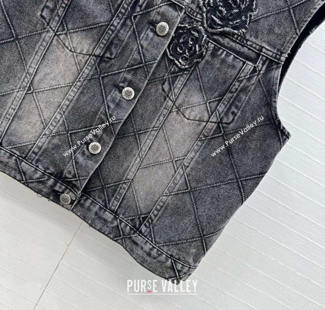 Chanel Black Denim Jacket with Camellia 2025 0704 (QI-250704012)