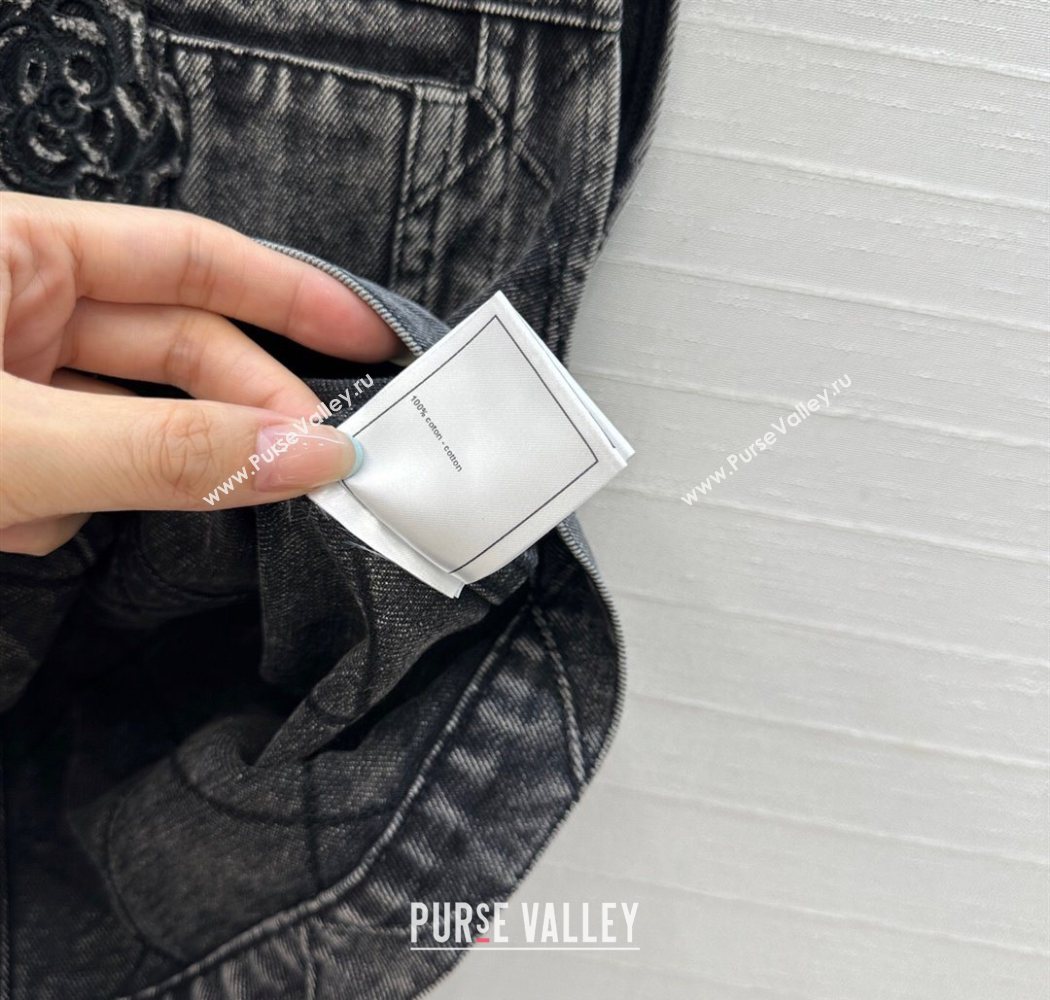 Chanel Black Denim Jacket with Camellia 2025 0704 (QI-250704012)