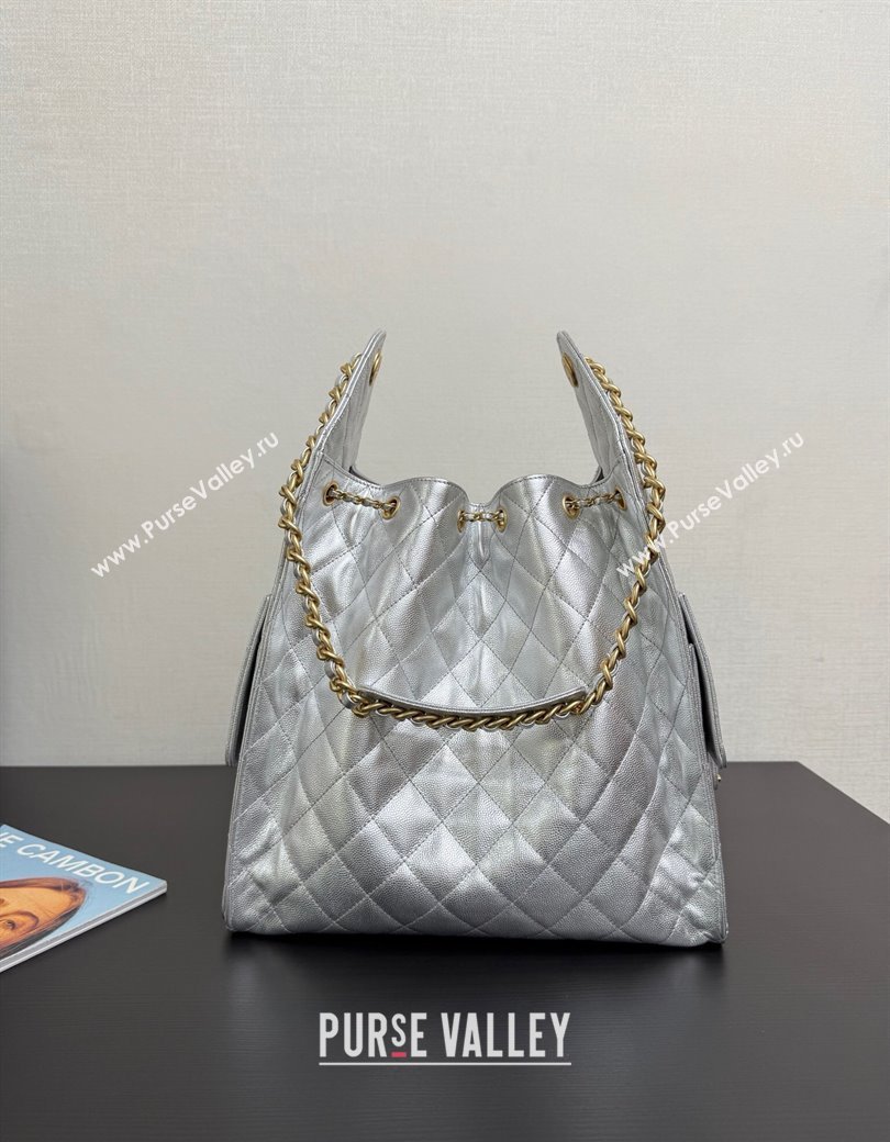 Chanel 25 Grained Calfskin Medium Handbag AS5311 Silver 2025 0811 (yezi-2508110053)