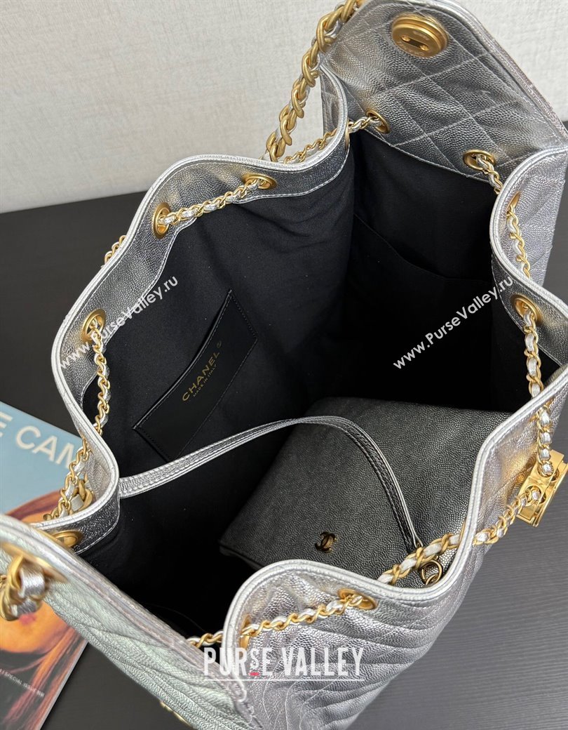Chanel 25 Grained Calfskin Medium Handbag AS5311 Silver 2025 0811 (yezi-2508110053)