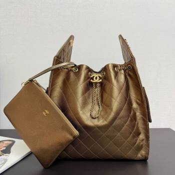 Chanel 25 Metallic Calfskin Medium Handbag AS5311 Dark Gold 2025 0811 (yezi-2508110054)