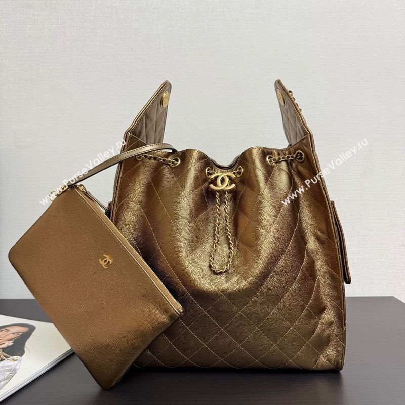 Chanel 25 Metallic Calfskin Medium Handbag AS5311 Dark Gold 2025 0811 (yezi-2508110054)
