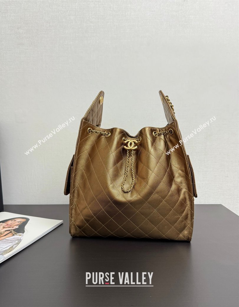 Chanel 25 Metallic Calfskin Medium Handbag AS5311 Dark Gold 2025 0811 (yezi-2508110054)