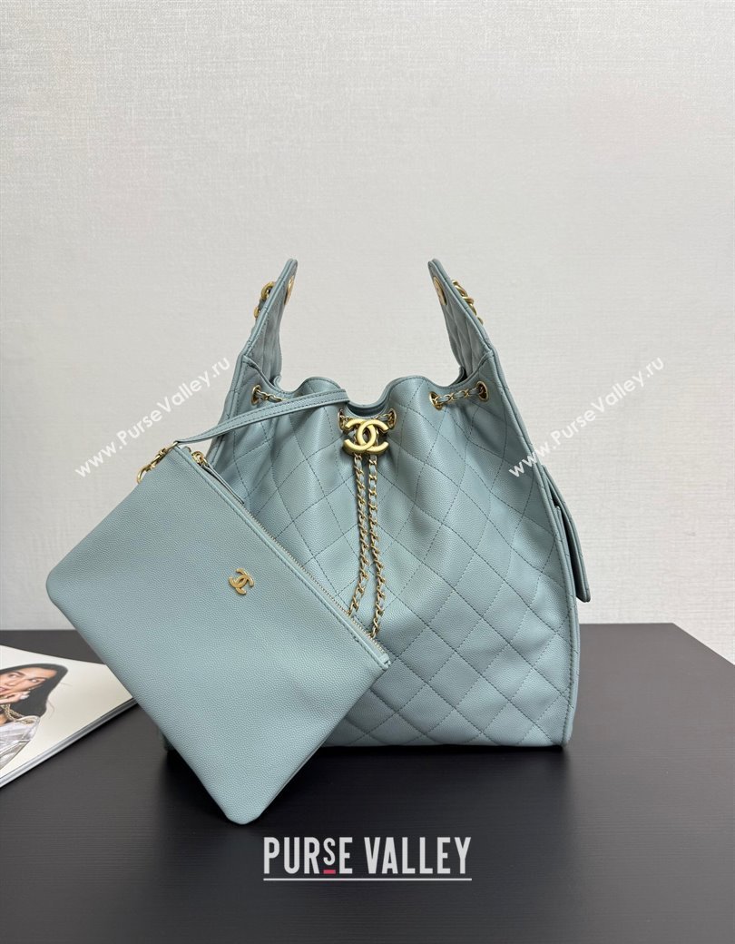 Chanel 25 Grained Calfskin Medium Handbag AS5311 Dusty Blue 2025 0811 (yezi-2508110051)