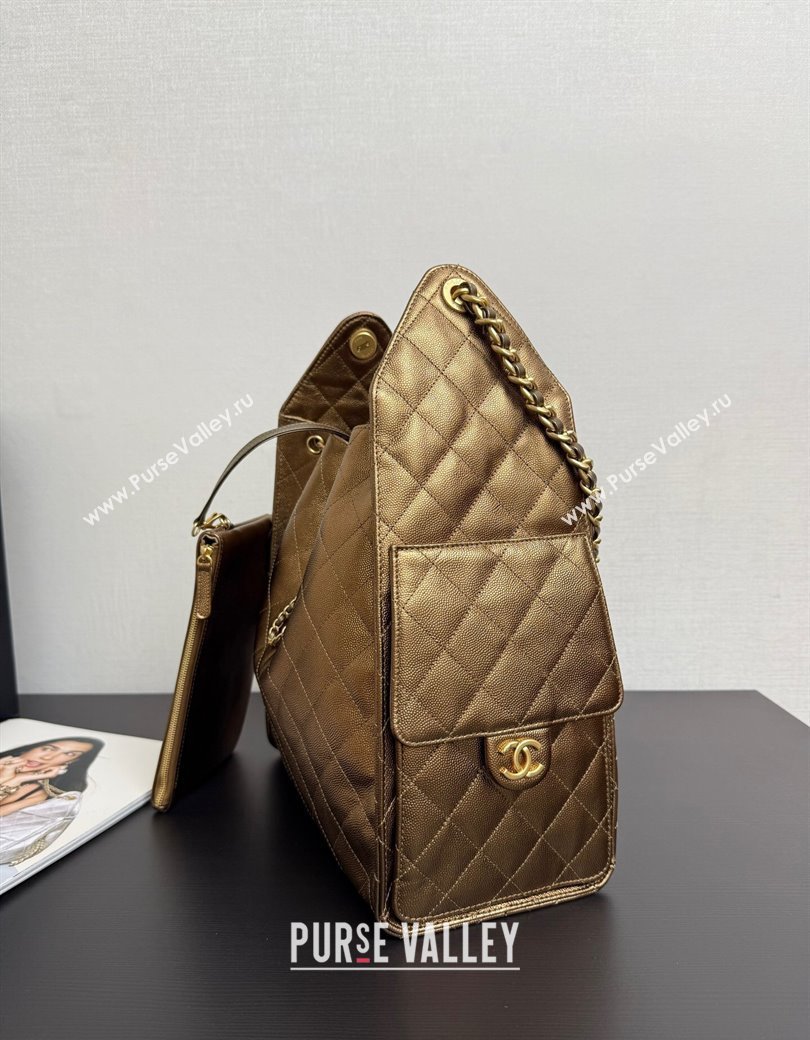 Chanel 25 Metallic Calfskin Medium Handbag AS5311 Dark Gold 2025 0811 (yezi-2508110054)