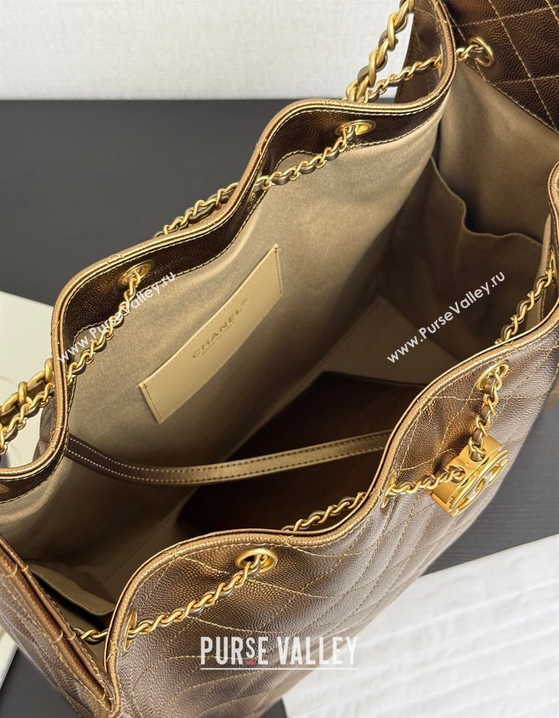 Chanel 25 Metallic Calfskin Medium Handbag AS5311 Dark Gold 2025 0811 (yezi-2508110054)