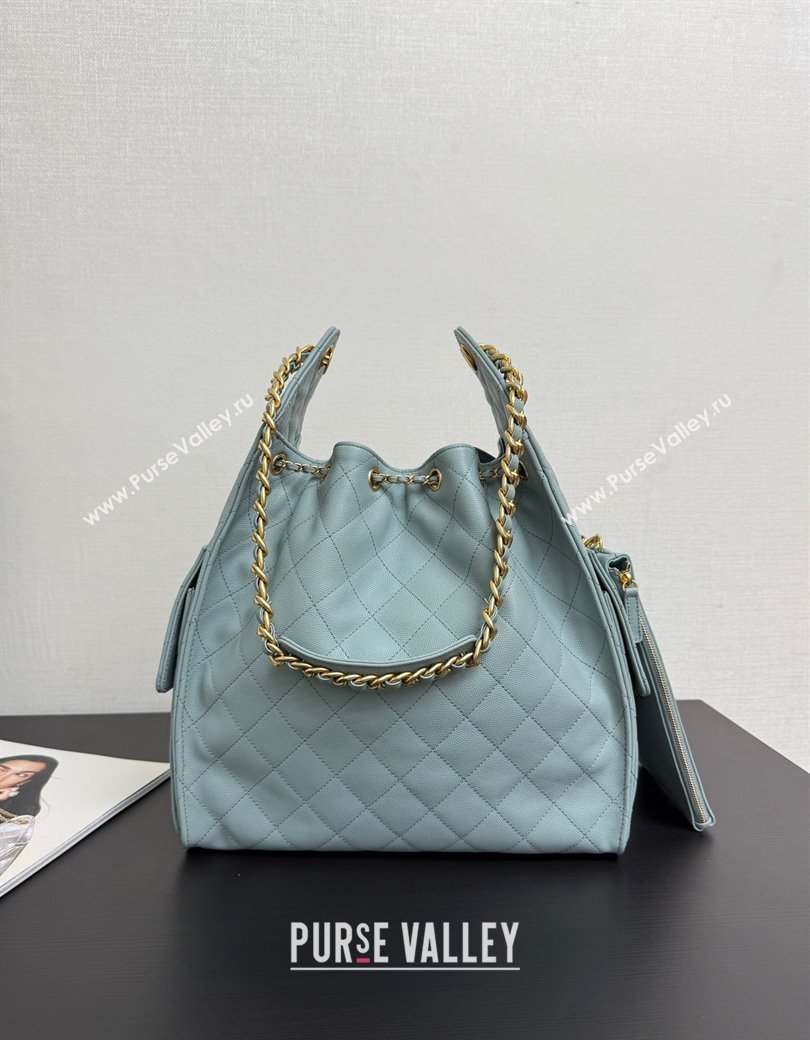 Chanel 25 Grained Calfskin Medium Handbag AS5311 Dusty Blue 2025 0811 (yezi-2508110051)