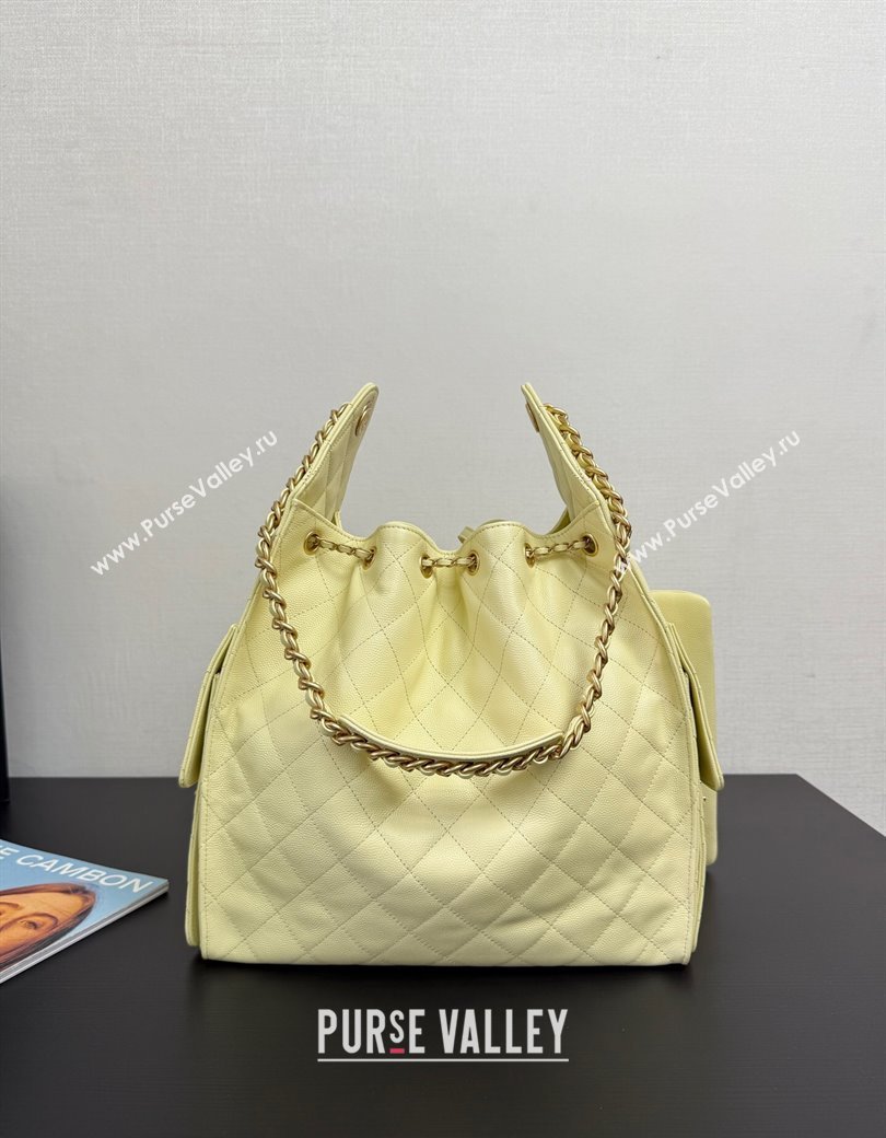 Chanel 25 Grained Calfskin Medium Handbag AS5311 Light Yellow 2025 0811 (yezi-2508110059)