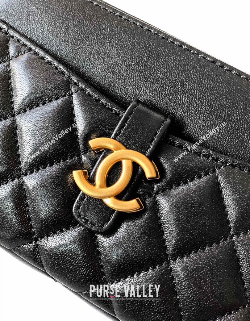 Chanel Calfskin Shiny Lambskin Zipped Phone Holder with Chain Black 2025 AP4743 (yezi-250812068)