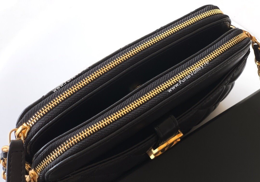 Chanel Calfskin Shiny Lambskin Zipped Phone Holder with Chain Black 2025 AP4743 (yezi-250812068)