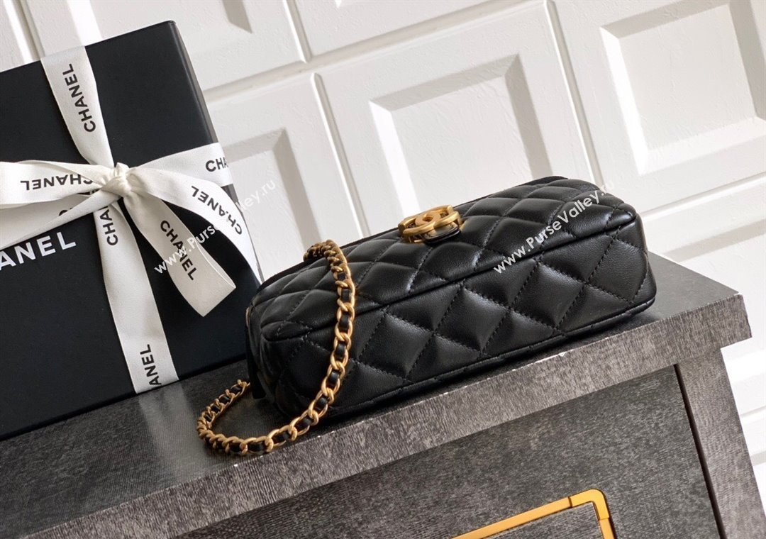 Chanel Suede Shiny Lambskin Zipped Phone Holder with Chain Black2 2025 AP4743 (yezi-250812069)