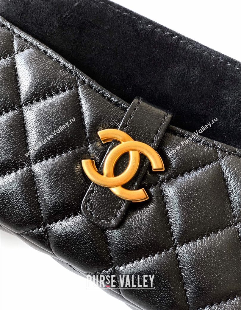Chanel Suede Shiny Lambskin Zipped Phone Holder with Chain Black2 2025 AP4743 (yezi-250812069)