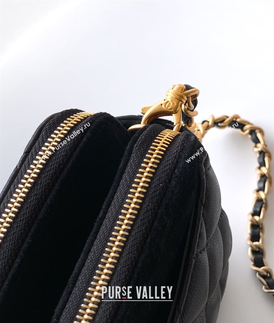 Chanel Suede Shiny Lambskin Zipped Phone Holder with Chain Black2 2025 AP4743 (yezi-250812069)