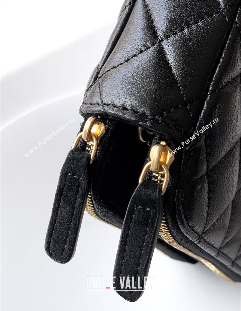 Chanel Suede Shiny Lambskin Zipped Phone Holder with Chain Black2 2025 AP4743 (yezi-250812069)