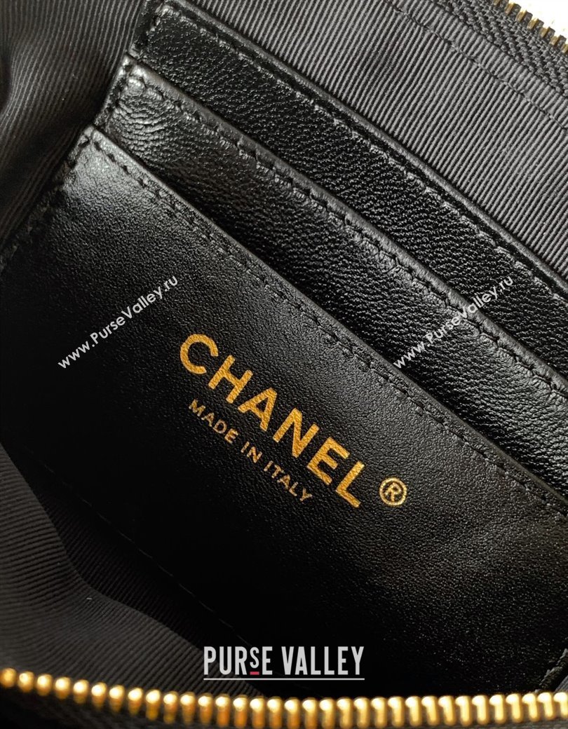 Chanel Suede Shiny Lambskin Zipped Phone Holder with Chain Black2 2025 AP4743 (yezi-250812069)