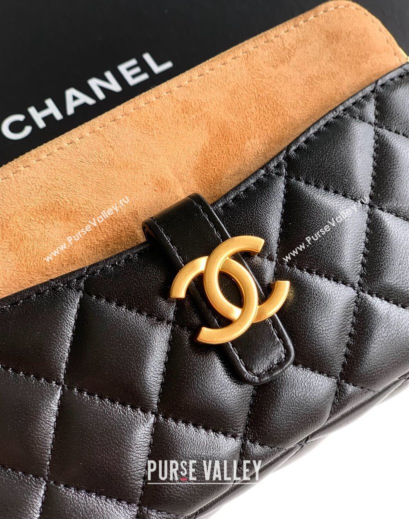 Chanel Suede Shiny Lambskin Zipped Phone Holder with Chain Black/Beige 2025 AP4743 (yezi-250812070)