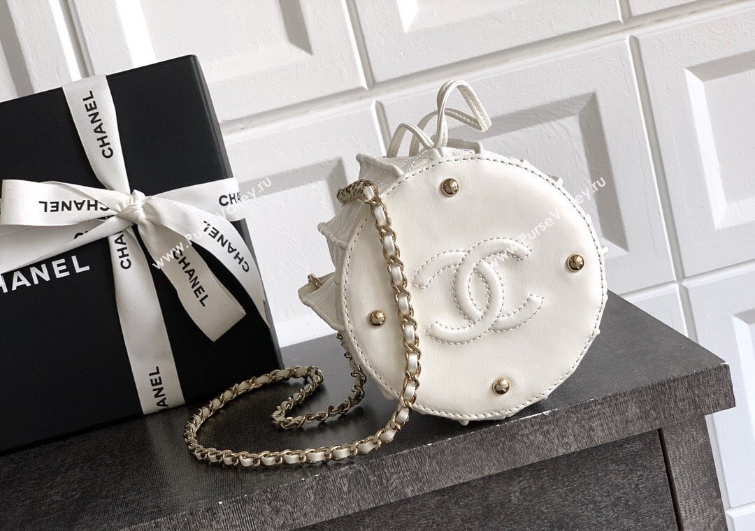 Chanel Lambskin Mini Bucket Bag White 2025 AS5486 (yezi-250812076)