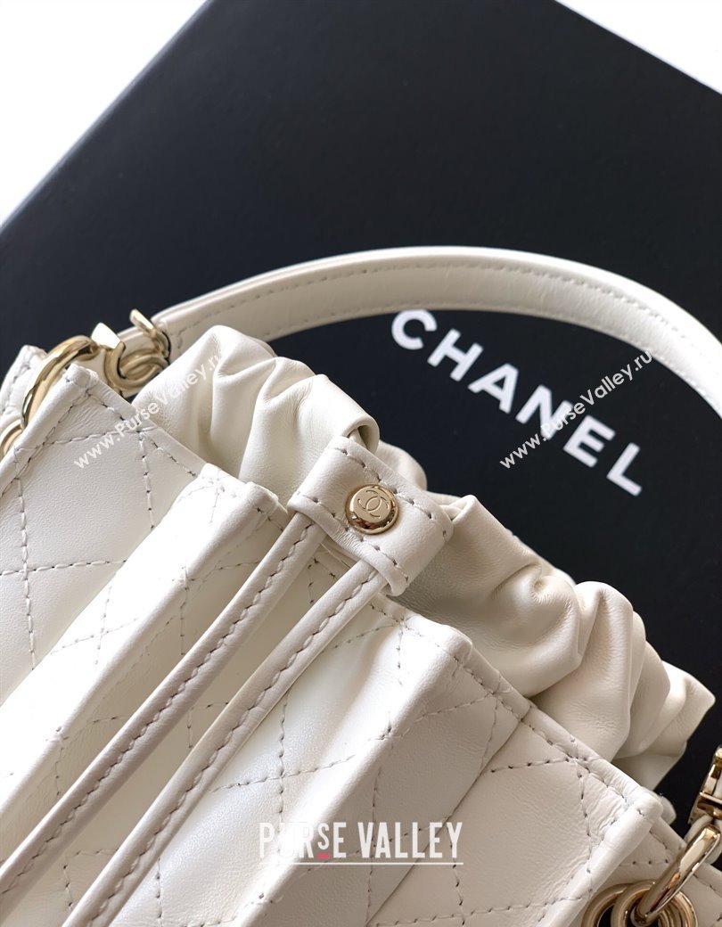 Chanel Lambskin Mini Bucket Bag White 2025 AS5486 (yezi-250812076)