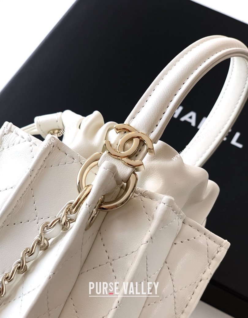 Chanel Lambskin Mini Bucket Bag White 2025 AS5486 (yezi-250812076)
