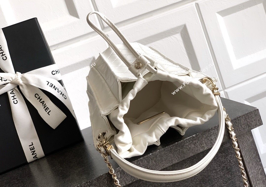 Chanel Lambskin Mini Bucket Bag White 2025 AS5486 (yezi-250812076)