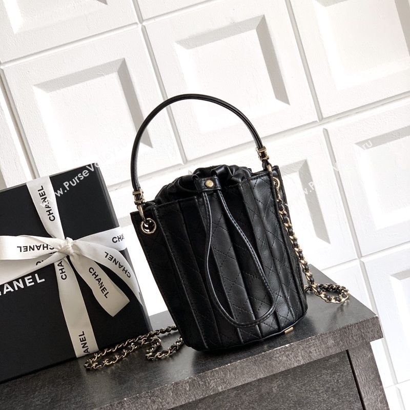Chanel Lambskin Mini Bucket Bag Black 2025 AS5486 (yezi-250812077)