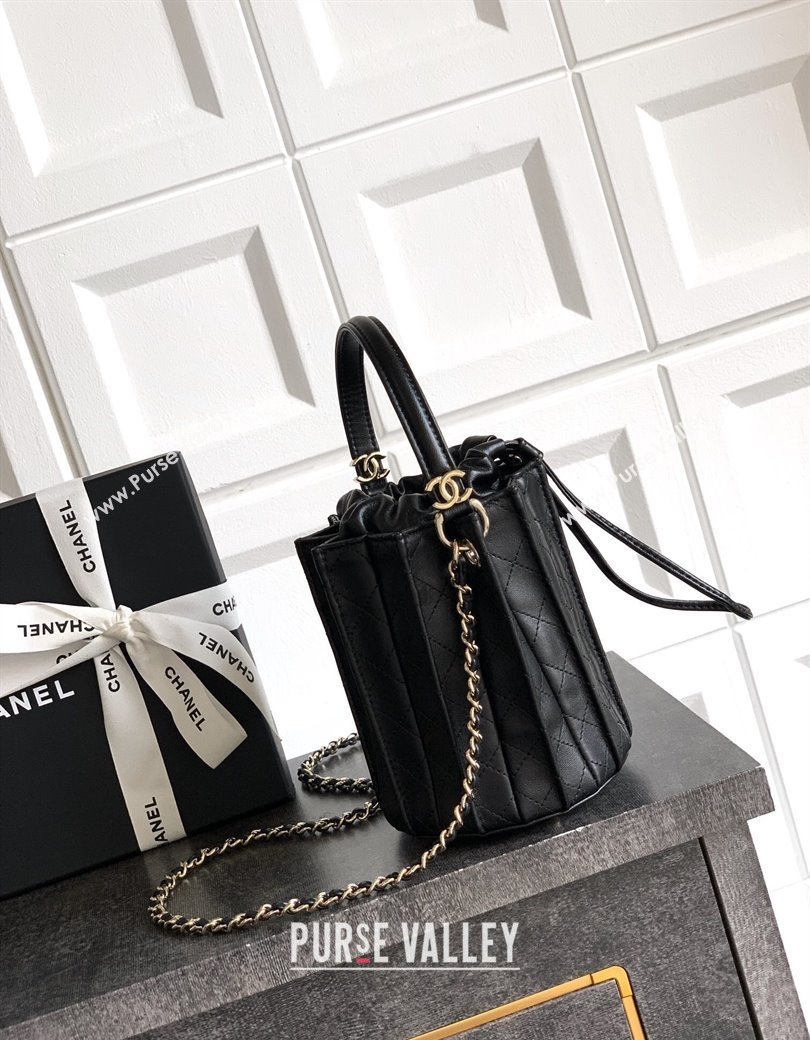 Chanel Lambskin Mini Bucket Bag Black 2025 AS5486 (yezi-250812077)