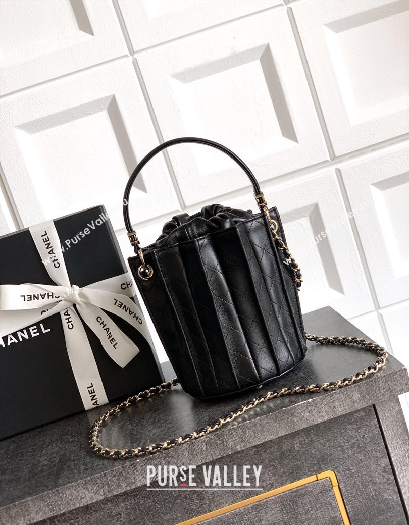 Chanel Lambskin Mini Bucket Bag Black 2025 AS5486 (yezi-250812077)