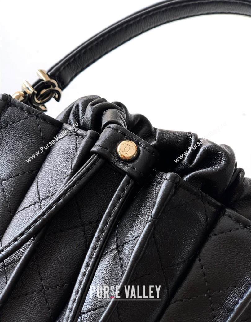 Chanel Lambskin Mini Bucket Bag Black 2025 AS5486 (yezi-250812077)