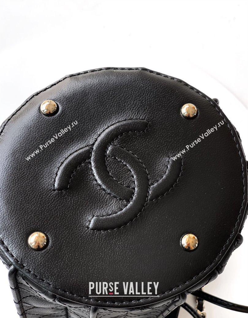 Chanel Lambskin Mini Bucket Bag Black 2025 AS5486 (yezi-250812077)