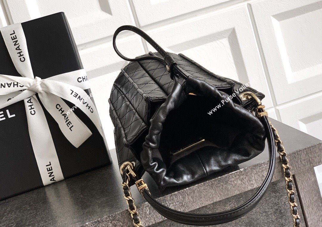 Chanel Lambskin Mini Bucket Bag Black 2025 AS5486 (yezi-250812077)