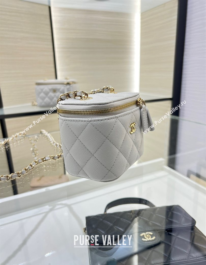 Chanel Grained Shiny Calfskin Classic Small Vanity with Chain Grey 2025 AP1340 (yezi-250812082)