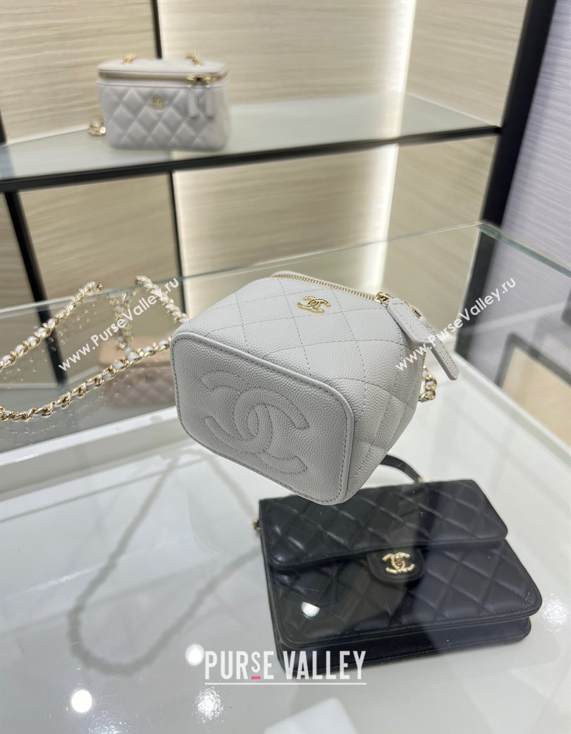 Chanel Grained Shiny Calfskin Classic Small Vanity with Chain Grey 2025 AP1340 (yezi-250812082)