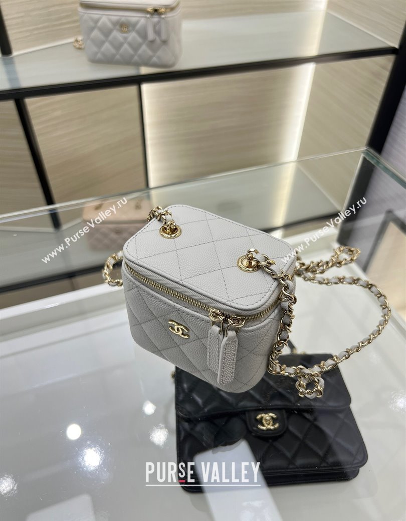 Chanel Grained Shiny Calfskin Classic Small Vanity with Chain Grey 2025 AP1340 (yezi-250812082)