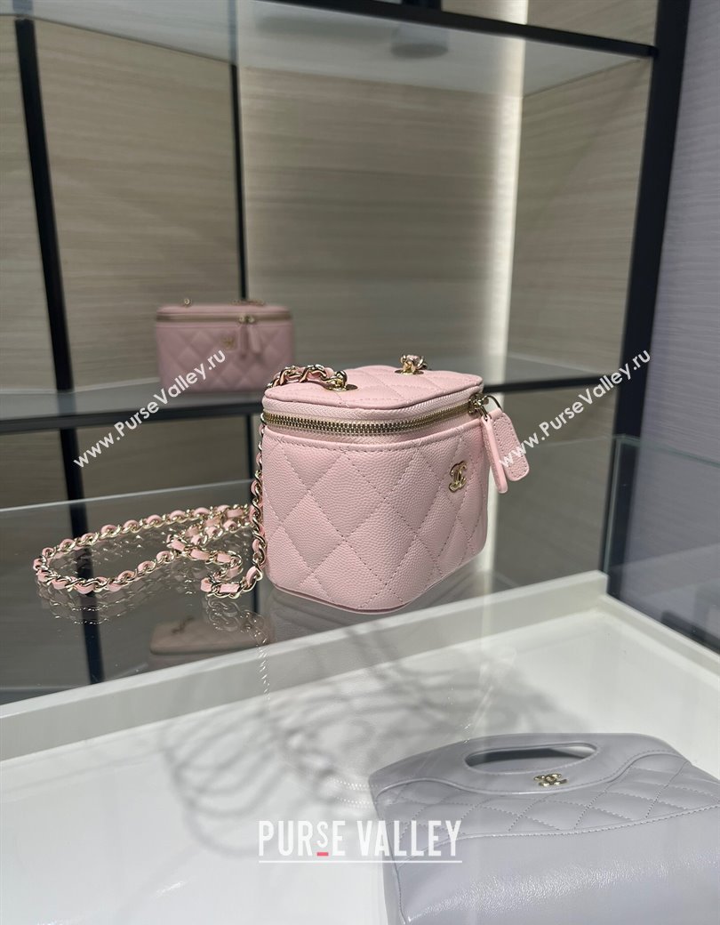 Chanel Grained Shiny Calfskin Classic Small Vanity with Chain Light Pink 2025 AP1340 (yezi-250812083)