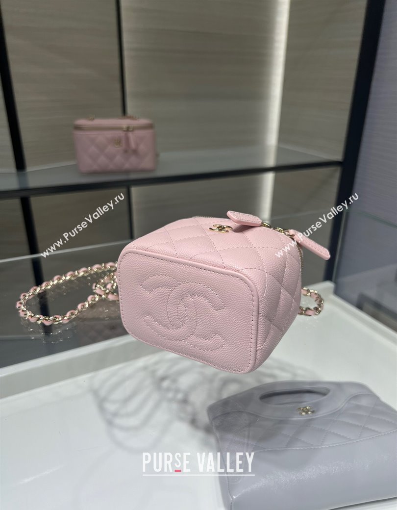 Chanel Grained Shiny Calfskin Classic Small Vanity with Chain Light Pink 2025 AP1340 (yezi-250812083)